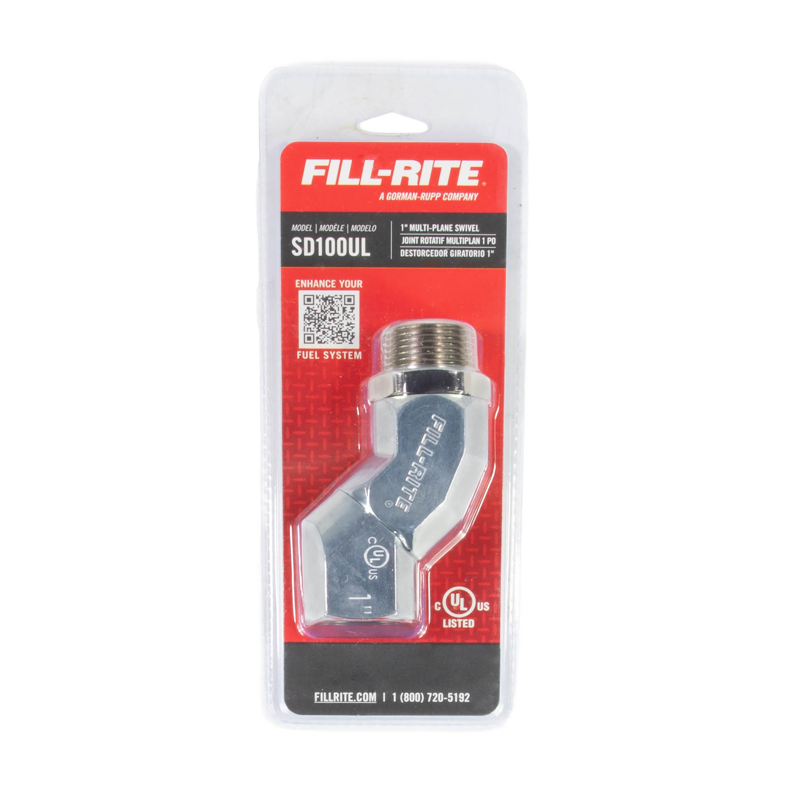 Fill-Rite 1" Multi-Plane Fuel Nozzle Swivel SD100UL - Heavy-Duty, 360° Rotation, Reduces Hose Wear & Kinking, Improves Safety & Fueling Efficiency