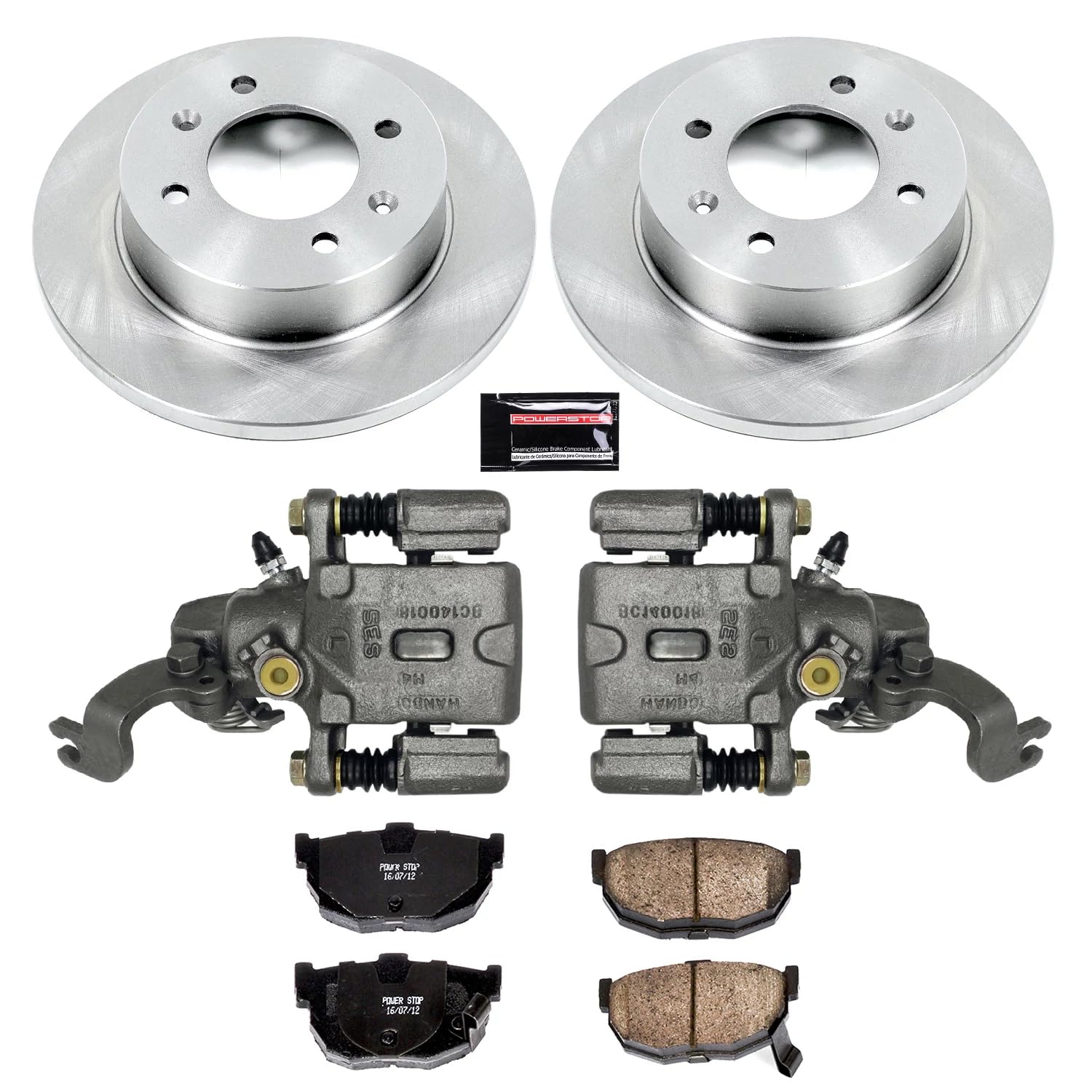 Power Stop KCOE3106A Replacement Autospeciality Rear Caliper Kit- OE Rotors, Ceramic Brake Pads, Calipers For Hyundai Elantra 2005-2006 [Model Specific]