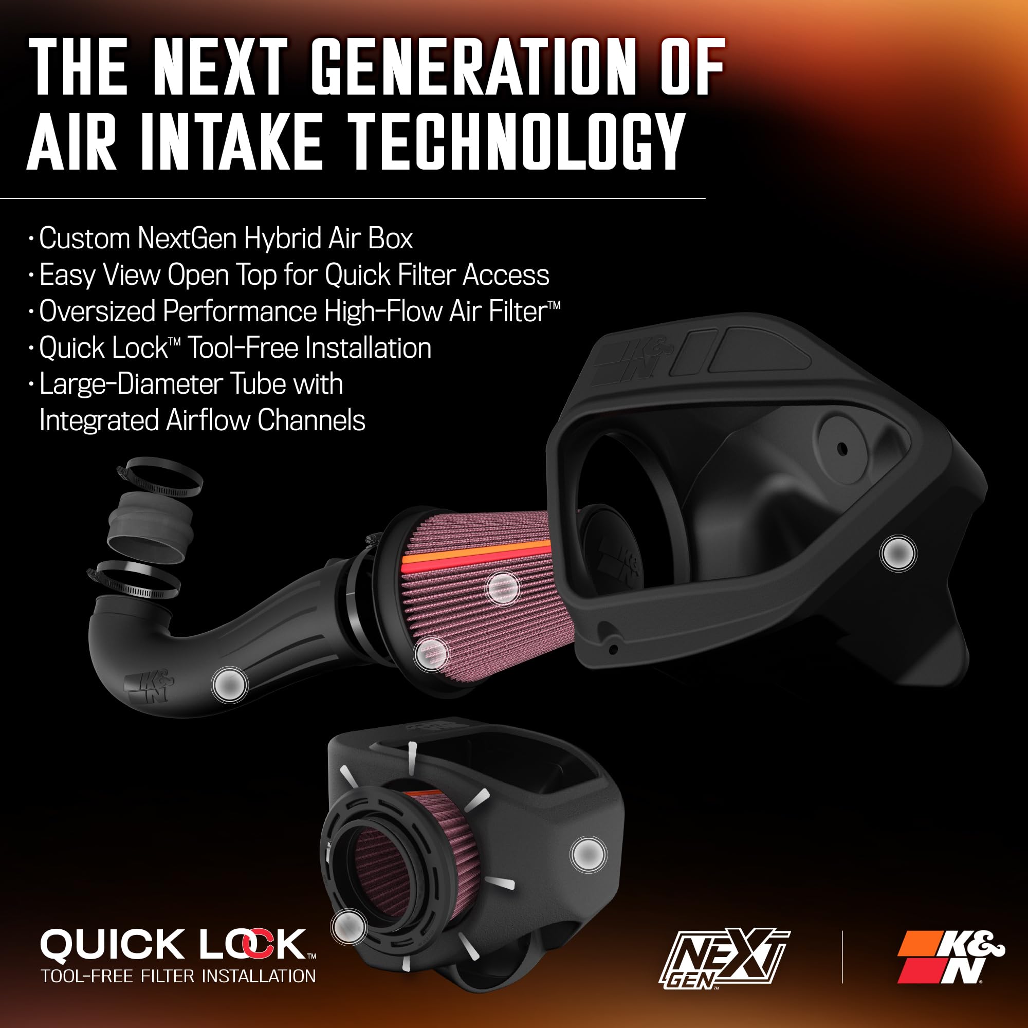 NextGen K&N Cold Air Intake System: High-Flow Cotton Filter: Compatible with 2011-2023 Dodge/Chrysler: Challenger, Charger, 300, 300C, 300S, 50-1542