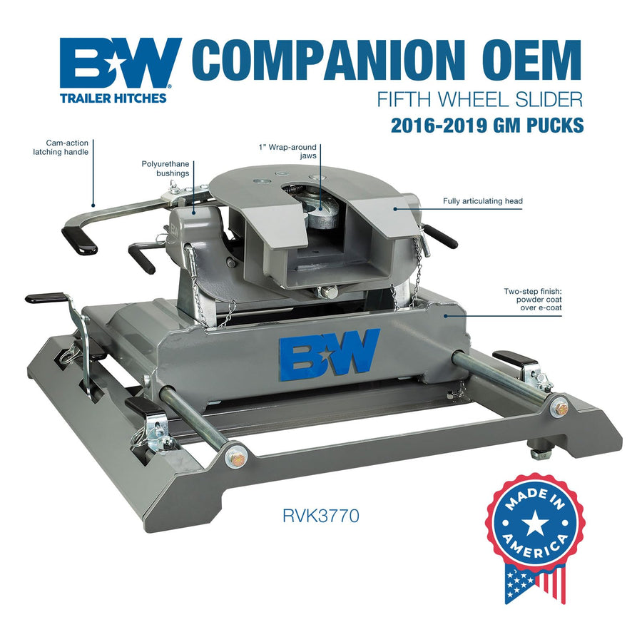 Companion OEM Slider Fifth Wheel Hitch B&W Trailer Hitches - Compatible with 2016-2019 Chevrolet/GM OEM Puck System - RVK3770