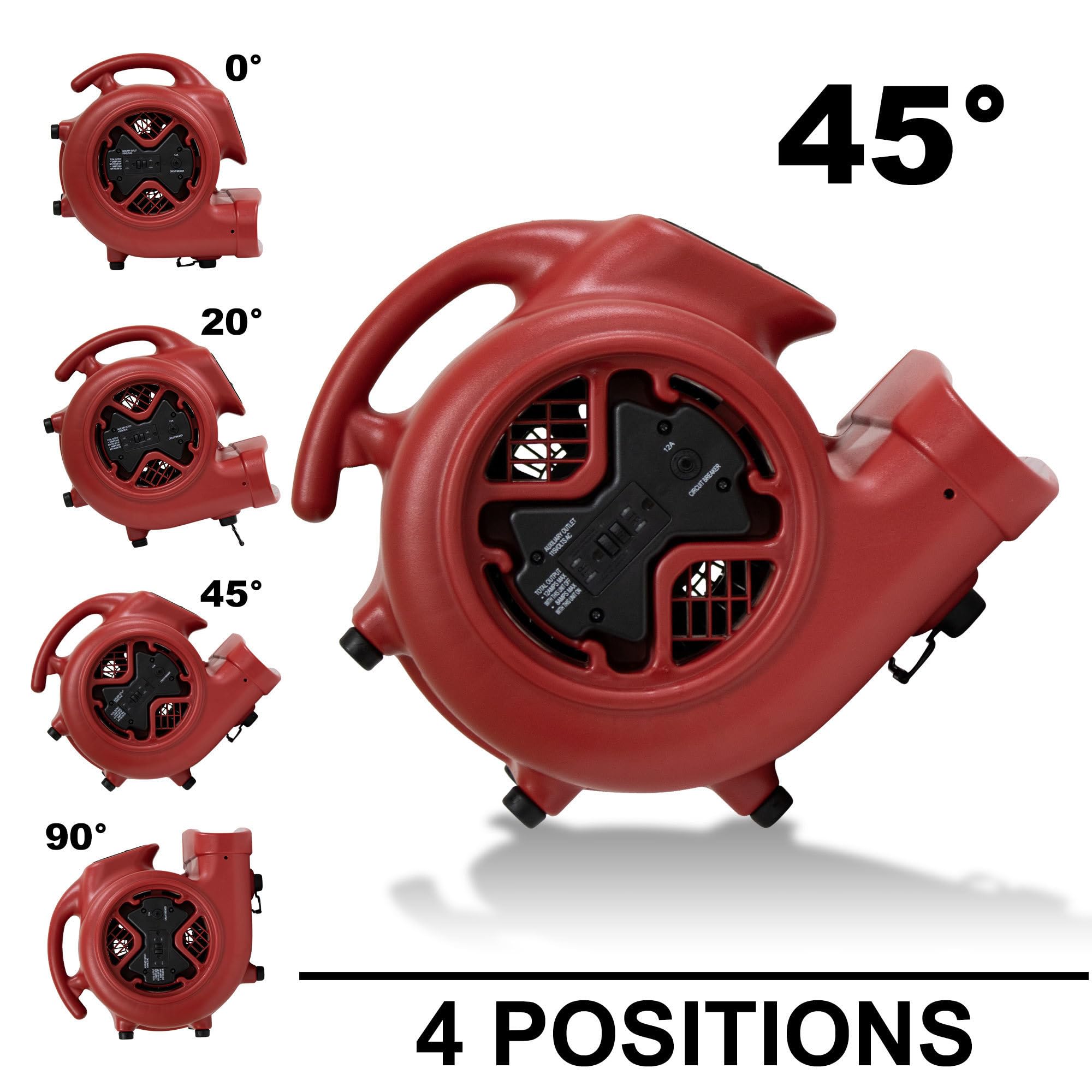 1/3 HP XPOWER 3 Speed Air Mover w/GFCI Power Outlets, Fan Type Carpet Blowers, Fan Diameter 8.25 in, Air Delivery 2400 cfm, Model# X-600A-Red