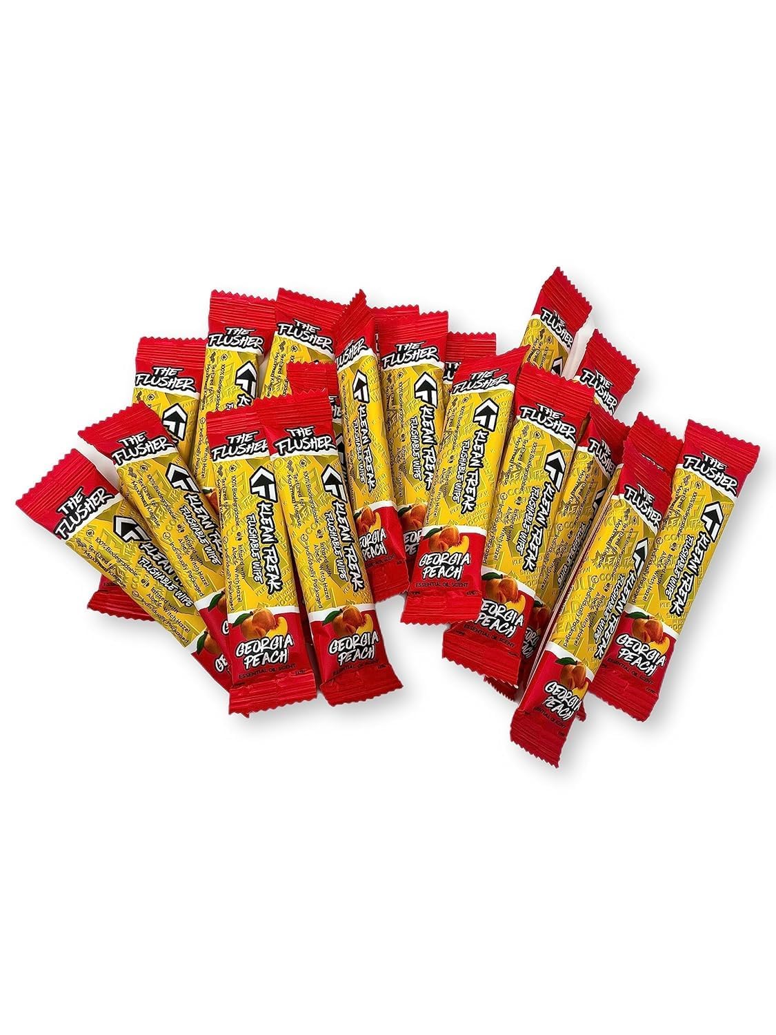 The Klean Freak Flusher - 100 Pack Flushable Wipes for Kids & Adults, Unscented/Scented, 100% Biodegradable, Individual Wrapped Travel Wet Wipe for Toilet - Georgia Peach