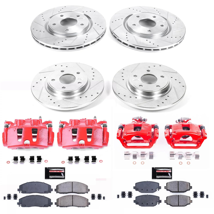 Power Stop Z23 KC5960 Front and Rear Brake Kit-Drilled/Slotted Rotors, Carbon Ceramic Brake Pads & Calipers For Chrysler Town & Country, Dodge Grand Caravan, Ram C/V, VW Routan [Model Specific]
