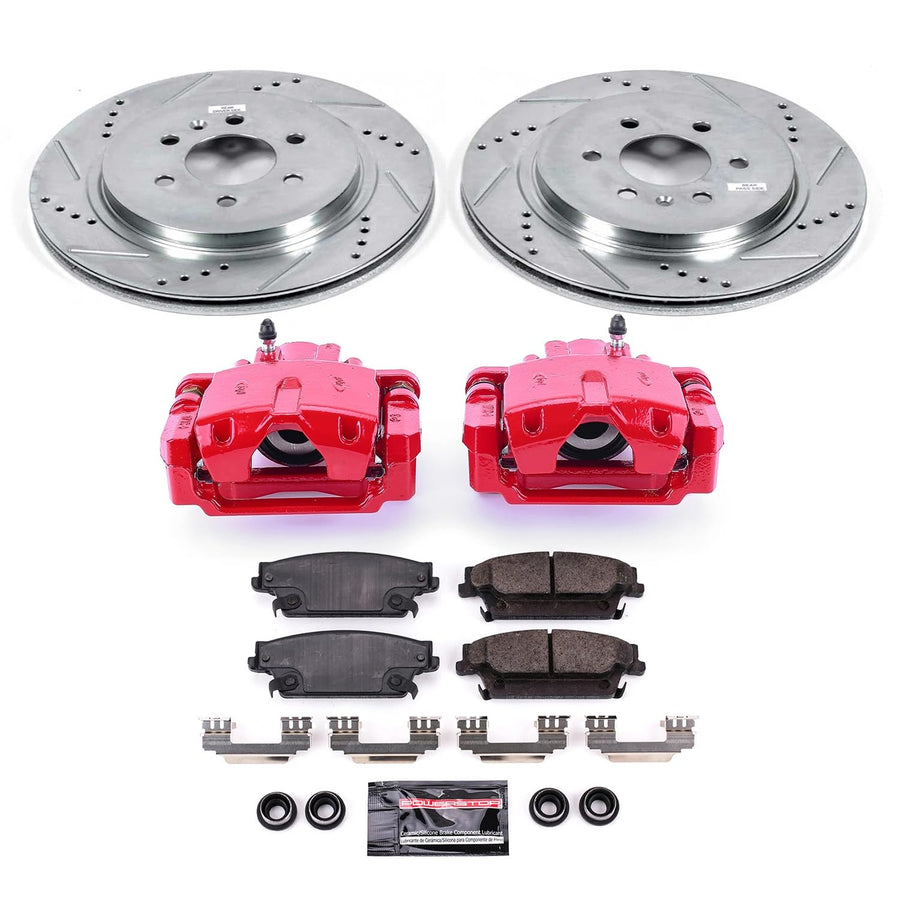 Power Stop Z23 Evolution Sport Rear Caliper Brake Kit-Drilled/Slotted Rotors, Carbon Ceramic Brake Pads, For Cadillac SRX 2004-2009 [Model Specific]