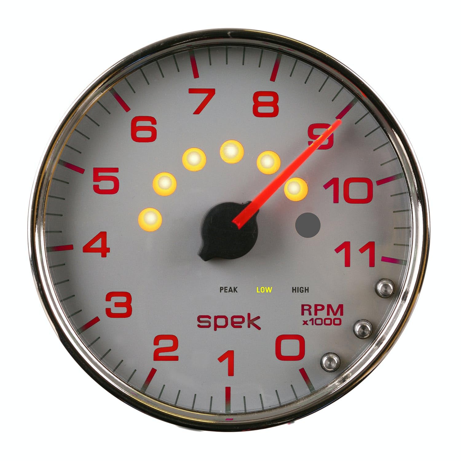 AutoMeter Gauge P23921 Tachometer (Spek-Pro 5", 11K RPM, with Shift Light & Peak Mem, Silver/Chrome, Spek-Pro)