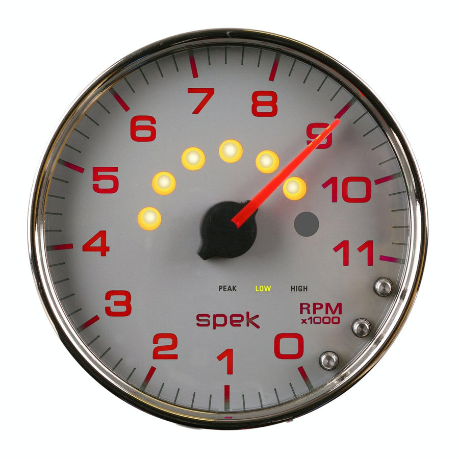 AutoMeter Gauge P23921 Tachometer (Spek-Pro 5", 11K RPM, with Shift Light & Peak Mem, Silver/Chrome, Spek-Pro)