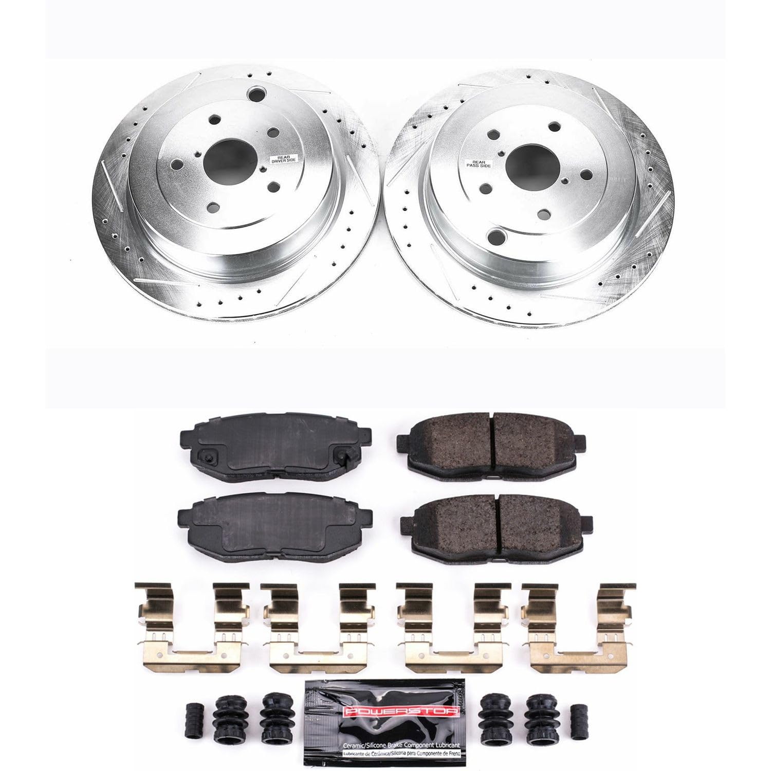 Power Stop K4645 Z23 Carbon Fiber Brake Pads Rear with Drilled & Slotted Brake Rotors Kit For Subaru B9 Tribeca 2006-2007, Subaru Tribeca 2008-2014 [Model Specific]