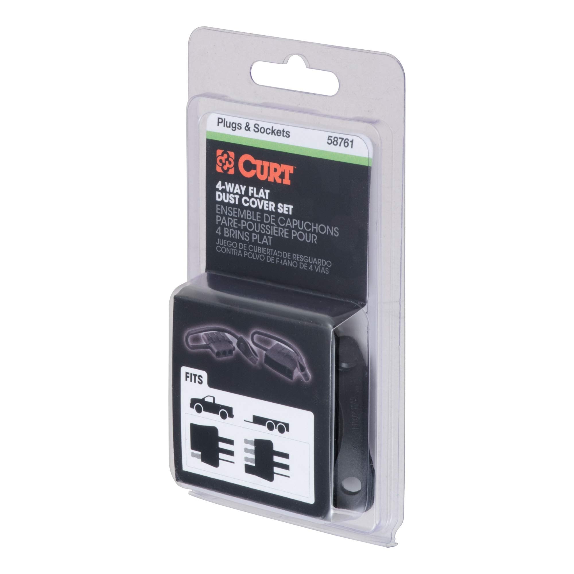 CURT 58761 4-Pin Flat Vehicle and Trailer-Side Wiring Harness Dust Covers, 2-Pack