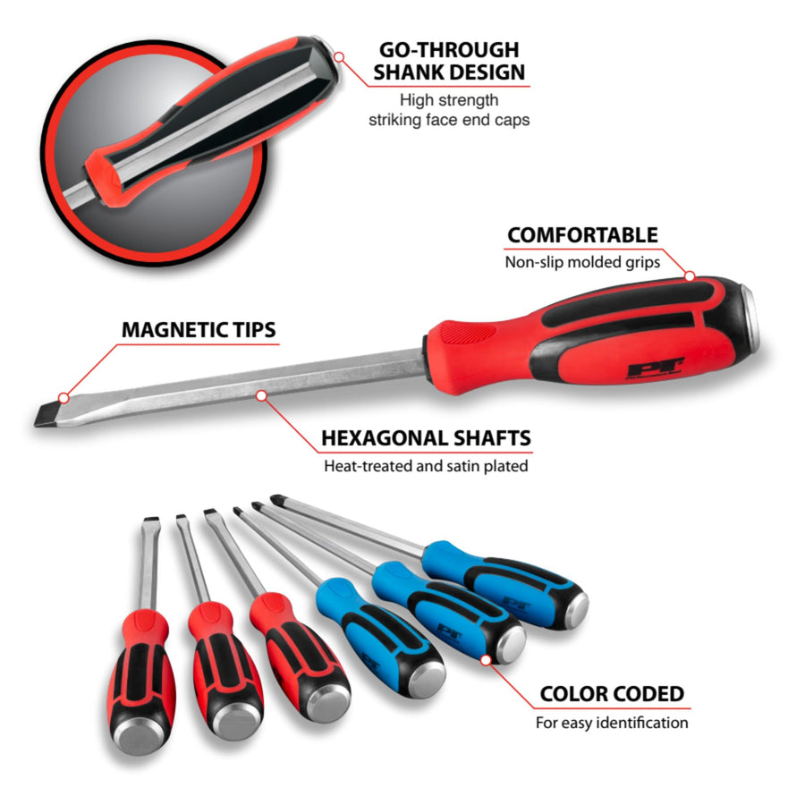 W1740 Performance Tool 6Pc Go-Thru Screwdriver Set