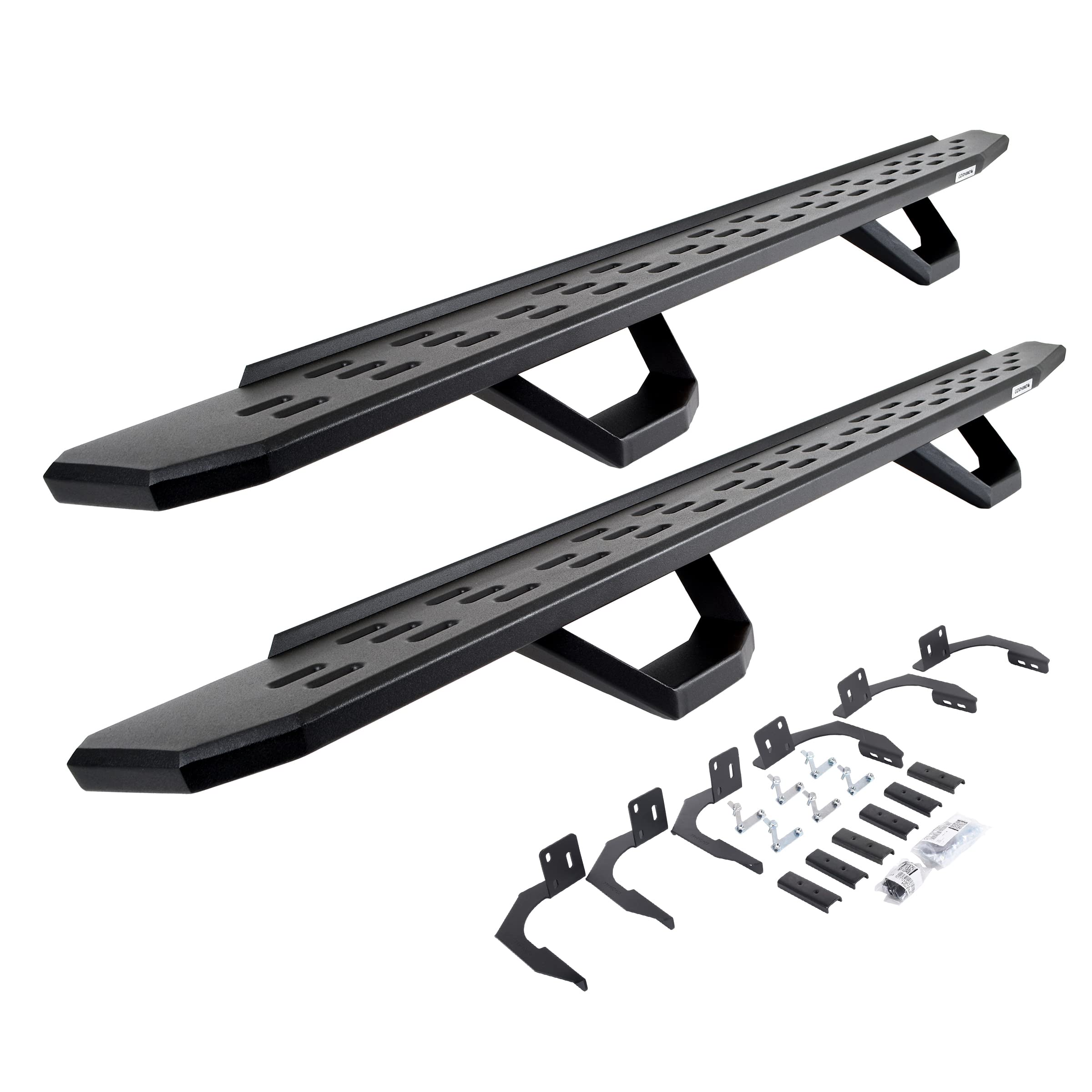 Go Rhino Running Boards RB30, Brackets, & 2 Pair of Drop Steps | Galvanized Steel, Textured Black | 6961068720PC | Fits 2010-2024 RAM 2500/3500 Crew Cab & Others (See Description)