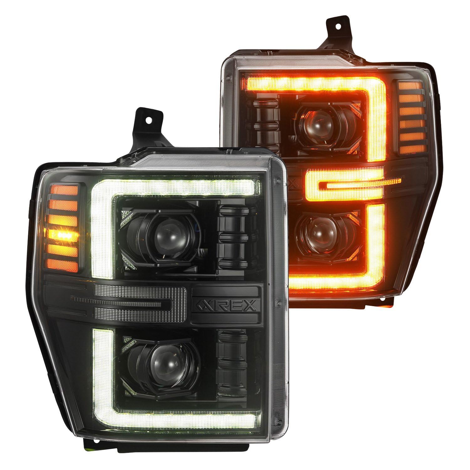 08-10 Ford F250-550 AlphaRex LUXX-Series LED Projector Headlights Alpha-Blk w/Activ Light/Seq Signal