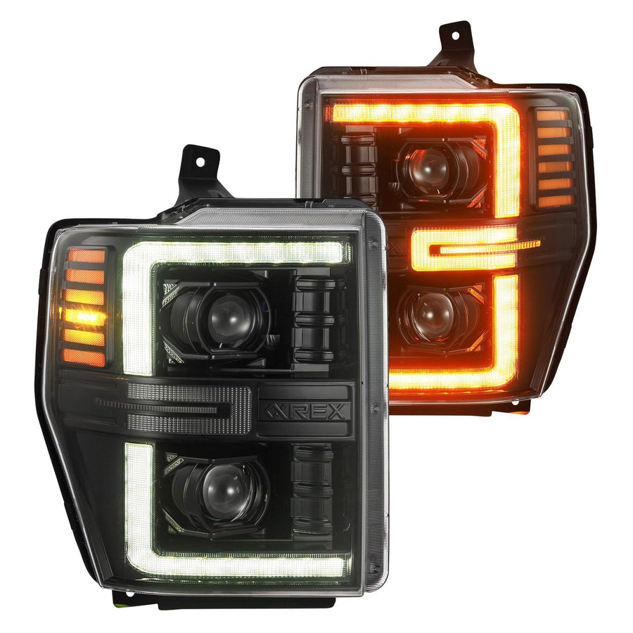 08-10 Ford F250-550 AlphaRex LUXX-Series LED Projector Headlights Alpha-Blk w/Activ Light/Seq Signal