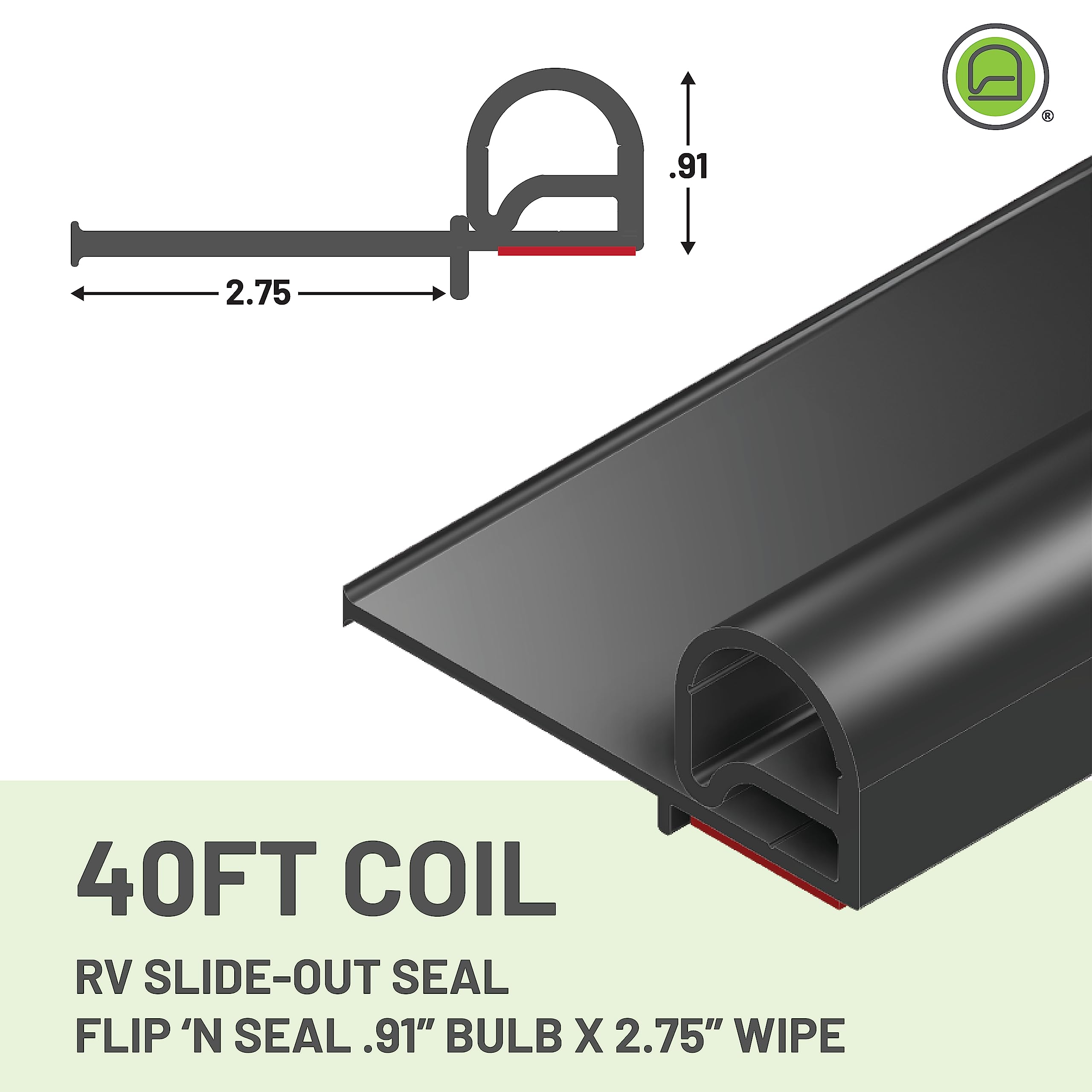 4002891 Flip 'N Seal RV Slide-Out Seal .91" Bulb x 2.75" Wipe (40 feet)