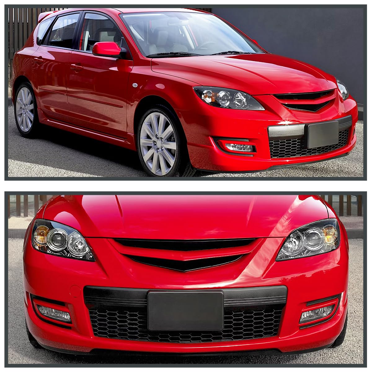 Halogen Projector Headlights SPEC-D TUNING Black Compatible with 2004-2009 Mazda 3 4Dr Sedan, Left + Right Pair Headlamps Assembly