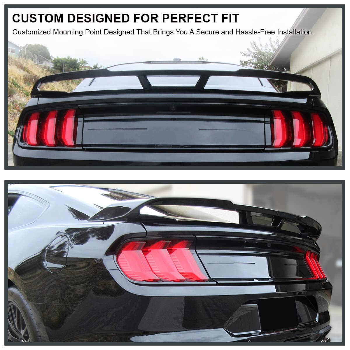 GT500 Style Spec-D Tuning Glossy Black ABS Rear Trunk Spoiler for 2015-2022 Ford Mustang Models
