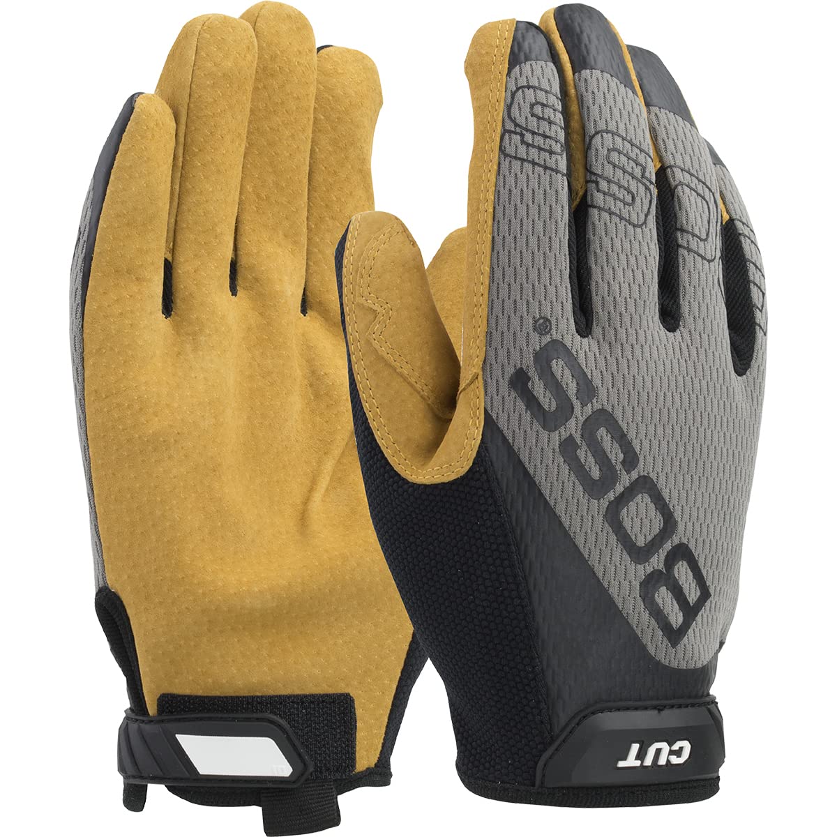 Boss Men's Safety Work Gloves, Premium Pigskin Leather Palm, Para-Aramid Cut Lining, ANSI 5 Cut Resistant, Touchscreen, Yellow, Gray, Large (120-MC1325T/L)