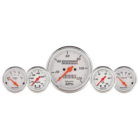 Auto Meter Arctic White 1311 Fuel/Oil/Speedo/Volt/Water 5 Gauge Set