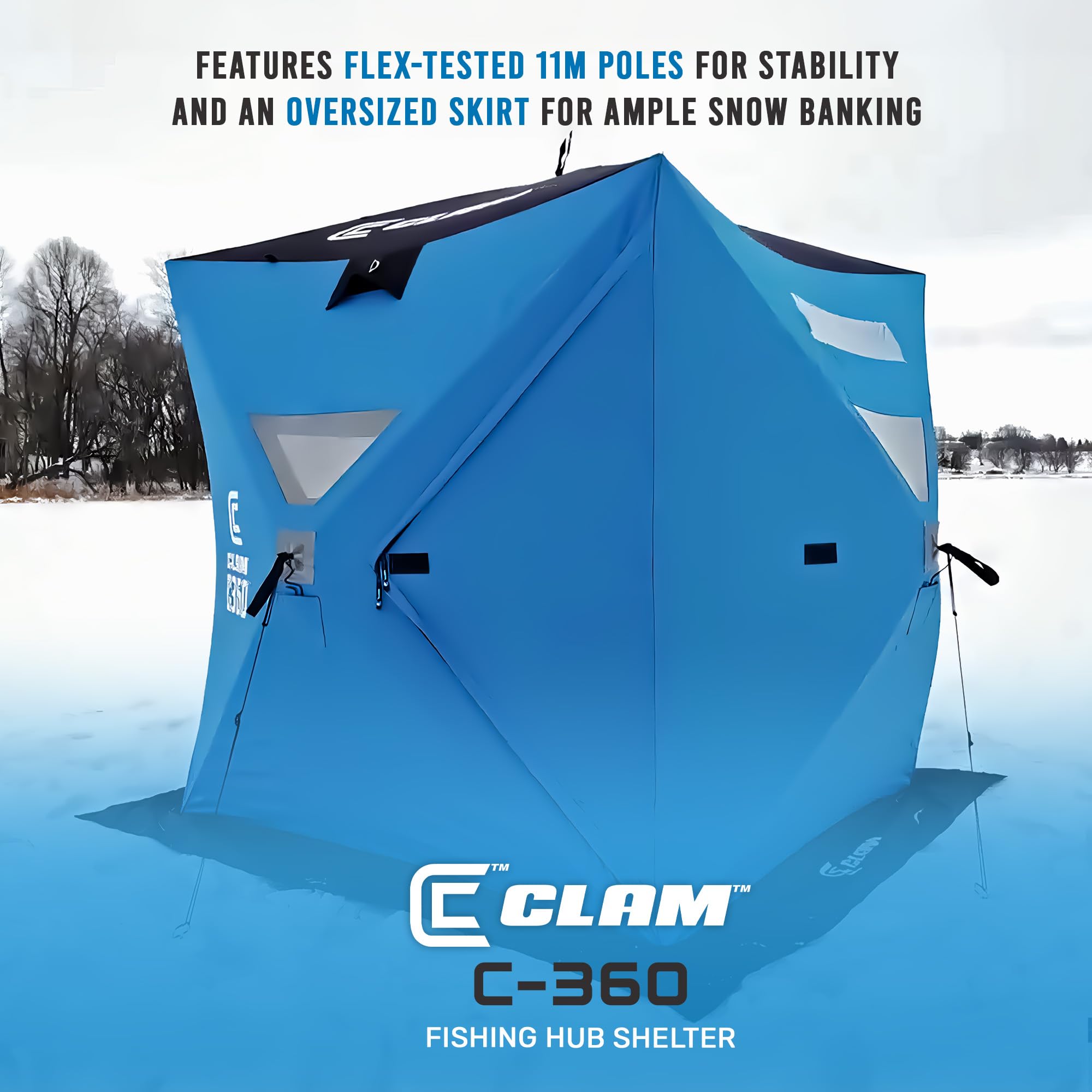 C-360 CLAM Ice Fishing Shelter - Easy Setup, Durable, Spacious 2-3 Person Tent with Anchors & Carry Bag