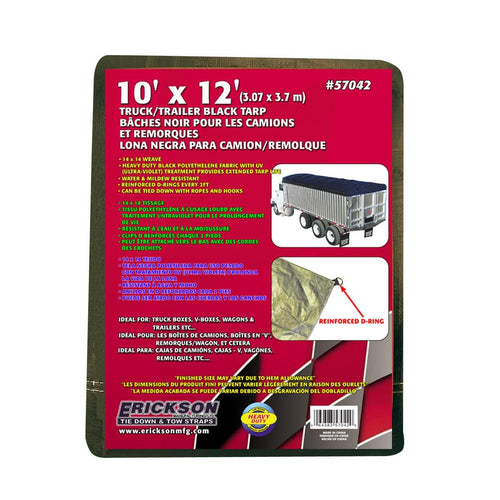 57042 Erickson Industrial Grade Truck/Trailer Poly Tarp, 10' x 12', 1 Pack, Black