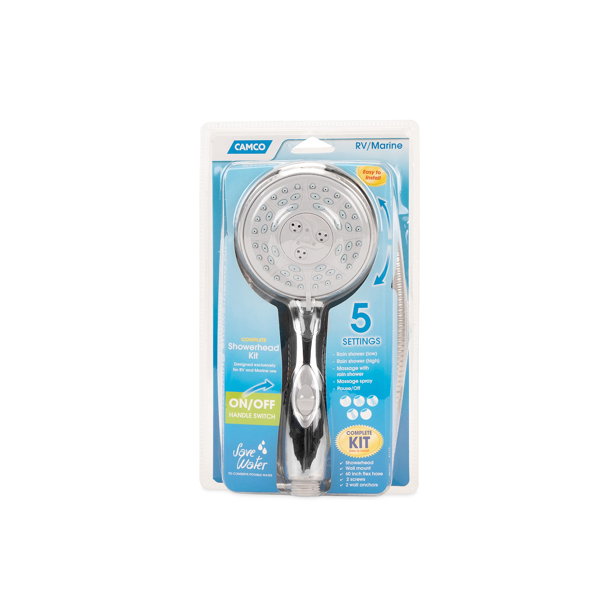 RV Shower Head Kit Camco 43713 with On/Off Switch and 60" Flexible Shower Hose (Chrome)