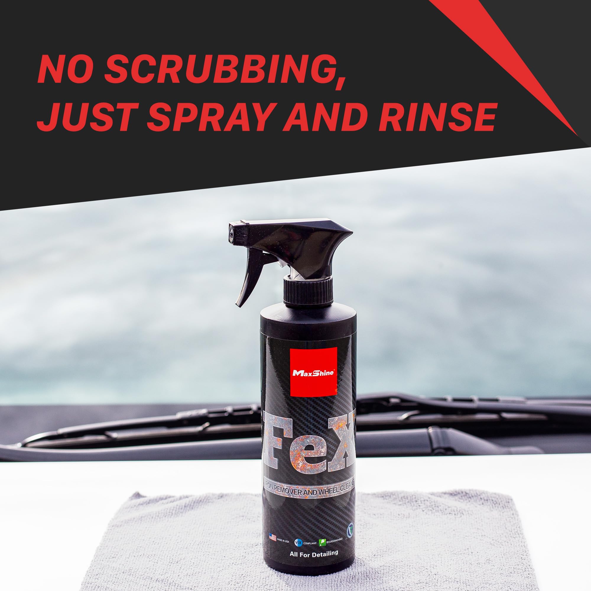 Maxshine Iron Remover & Wheel Cleaner FEX, 16oz, Unscented Liquid | Contaminant Removal, Safe for Paint, Wheels, Chrome | Visible Action for Automotive Detailing
