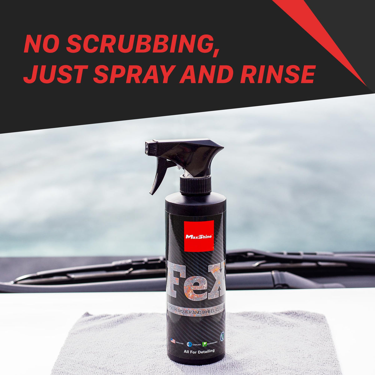 Maxshine Iron Remover & Wheel Cleaner FEX, 16oz, Unscented Liquid | Contaminant Removal, Safe for Paint, Wheels, Chrome | Visible Action for Automotive Detailing