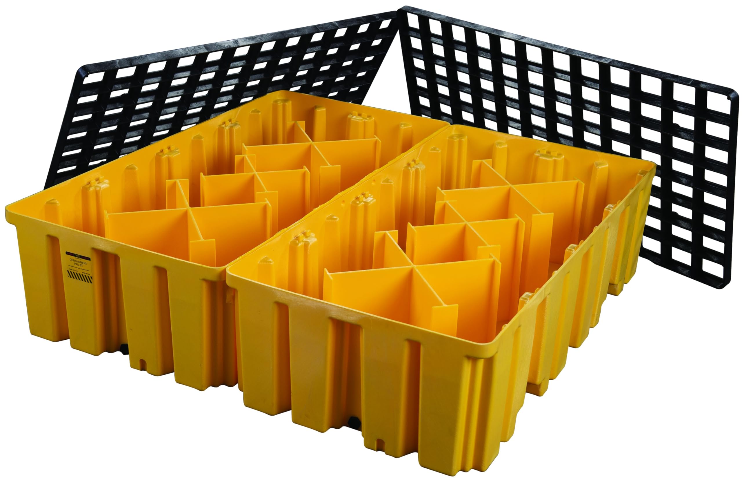 High Capacity Eagle 4 Drum Spill Containment Pallet with Drain and Forklift Pockets, 52.5"x51"x13.75", 132 Gallon Sump, 8,000 lbs. Load Capacity Secondary Containment Pallet, Made in USA, Yellow, 1640