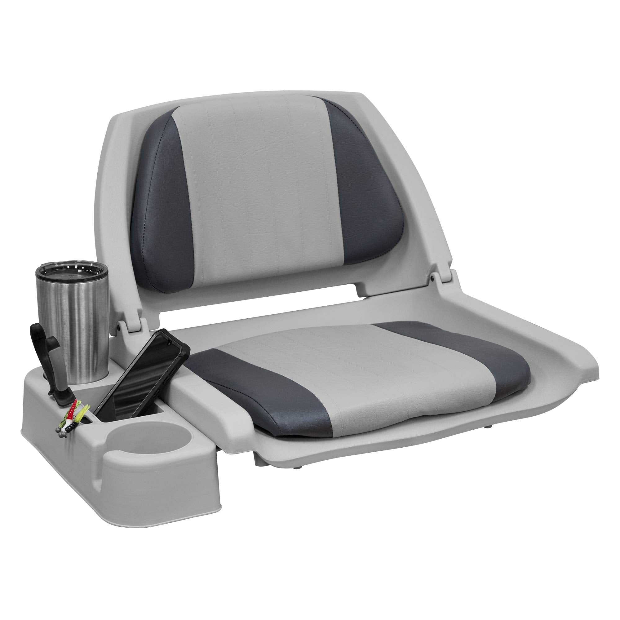 Molded Fishing Boat Seat Wise 8WD139LS-012 with Marine Grade Cushion Pads, Grey Shell, Grey/Charcoal Cushion