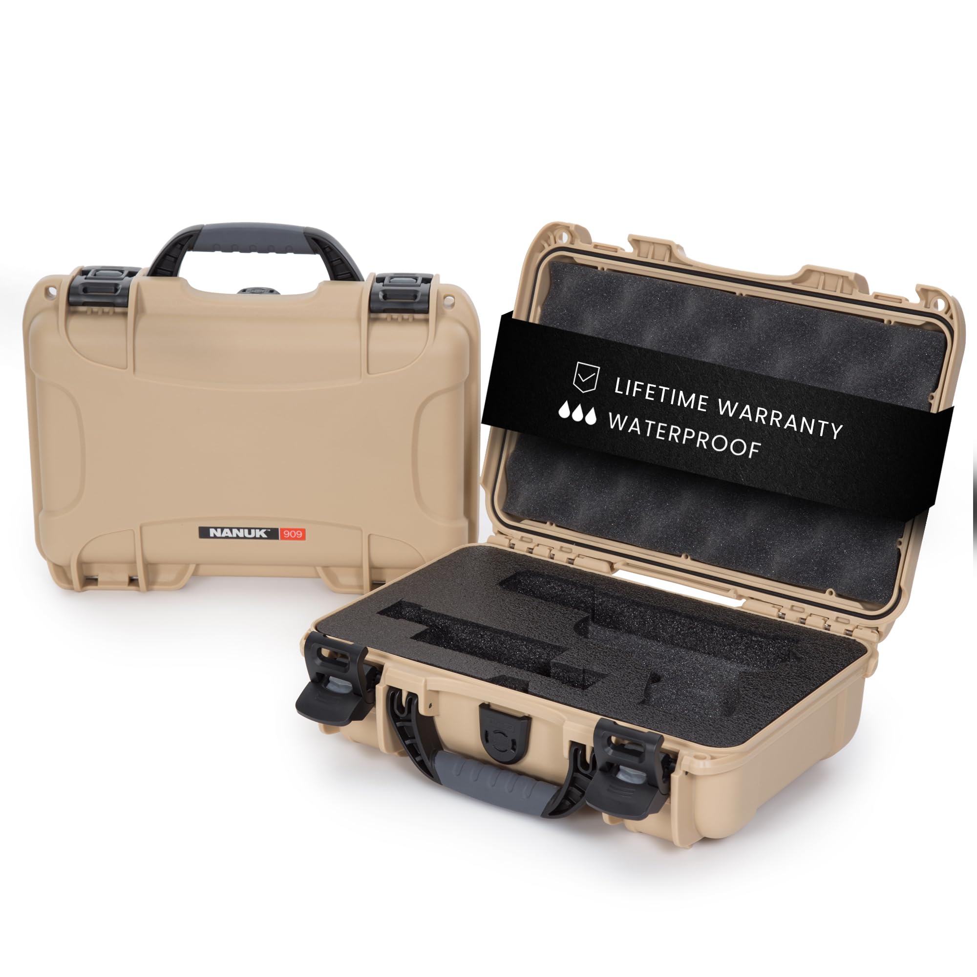 Glock Pistol Case NANUK 909, Holds Most Glock Pistols and Two Magazines, Tan