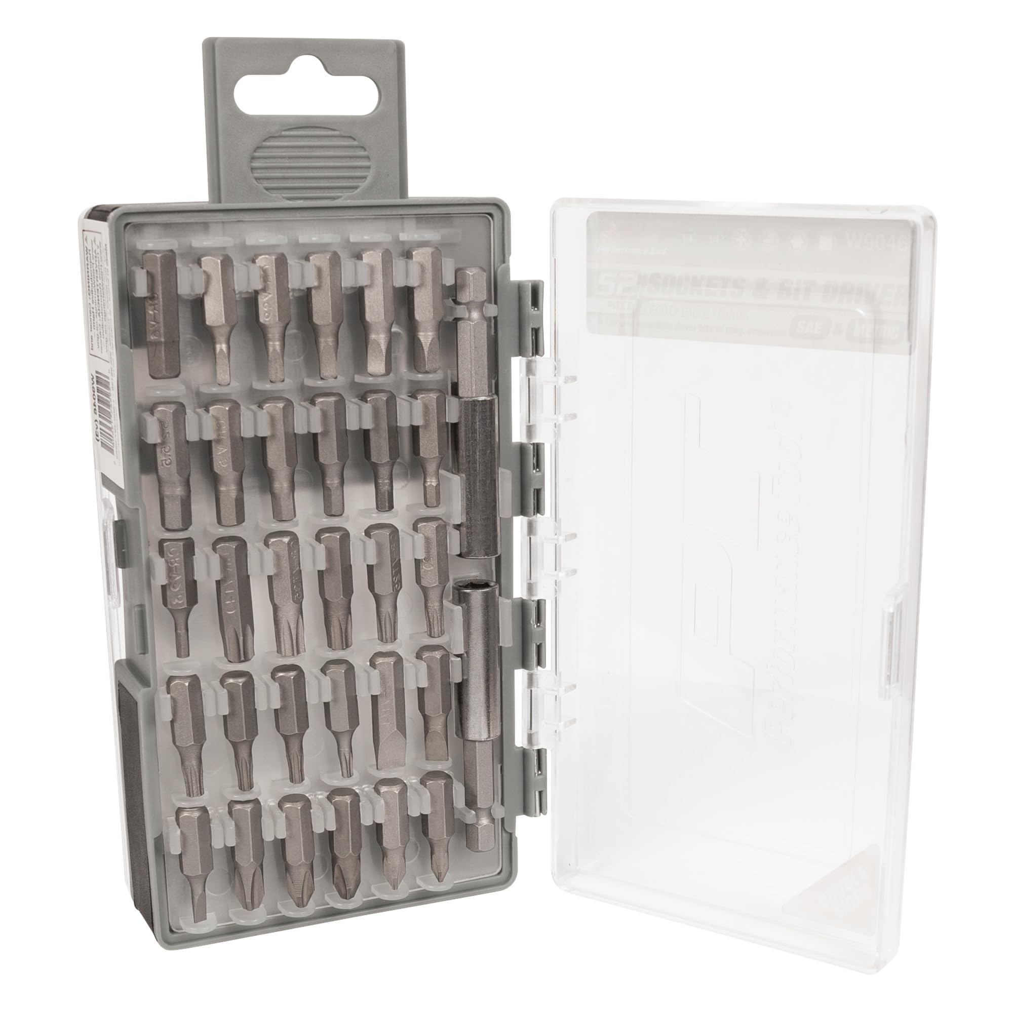 W9046 Performance Tool 52pc Socket and Bit Driver Set with 1/4-Inch Drive Ratchet, SAE and Metric Sockets, and Assorted CR-V Bits in Flip Case