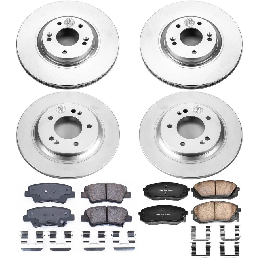 Power Stop CRK7114 Brake Rotor Coated and Ceramic Brake Pads- Front & Rear For Hyundai Sonata 2015, Kia Cadenza 2014-2016 [Model Specific]