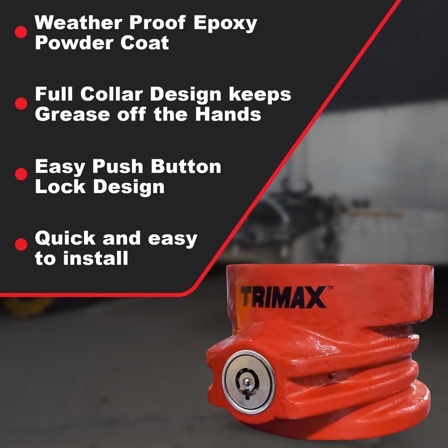 5th Wheel King Pin Lock - Trimax TFW80HD - Heavy Duty Anti-Theft Trailer Lock, Hardened Steel, Weatherproof, Full Collar Design, Secure Lock, Red