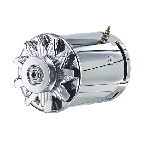Chrome Powermaster 182091-2 Alternator (PowerGEN Custom Bracket 90A 12V with Lamp Term)