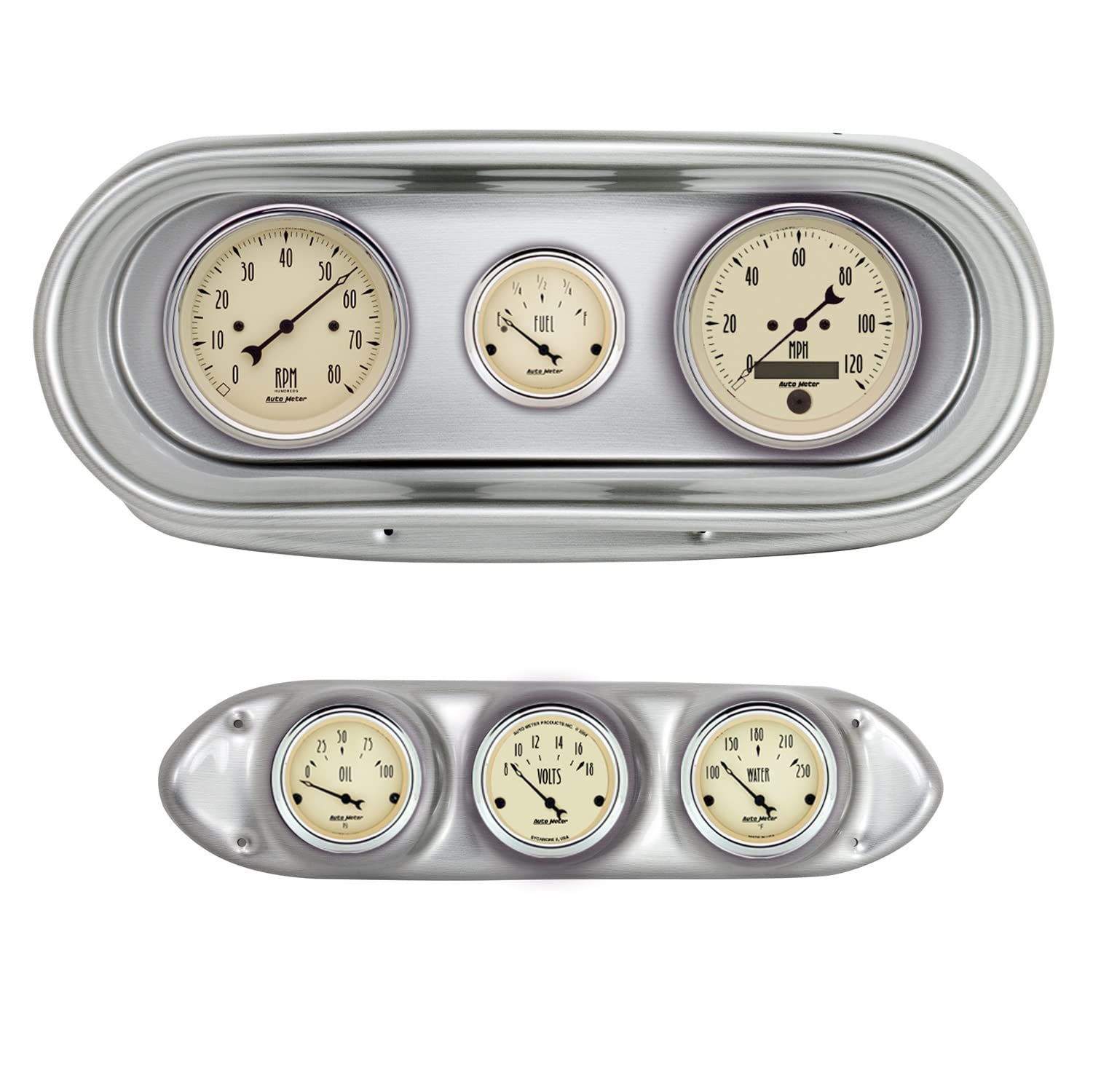 AutoMeter Dash Kit Direct Fit, Nova 62-65, Tach/Mph/Fuel/Oilp/Wtmp/Volt, Antique Beige (2127-02)
