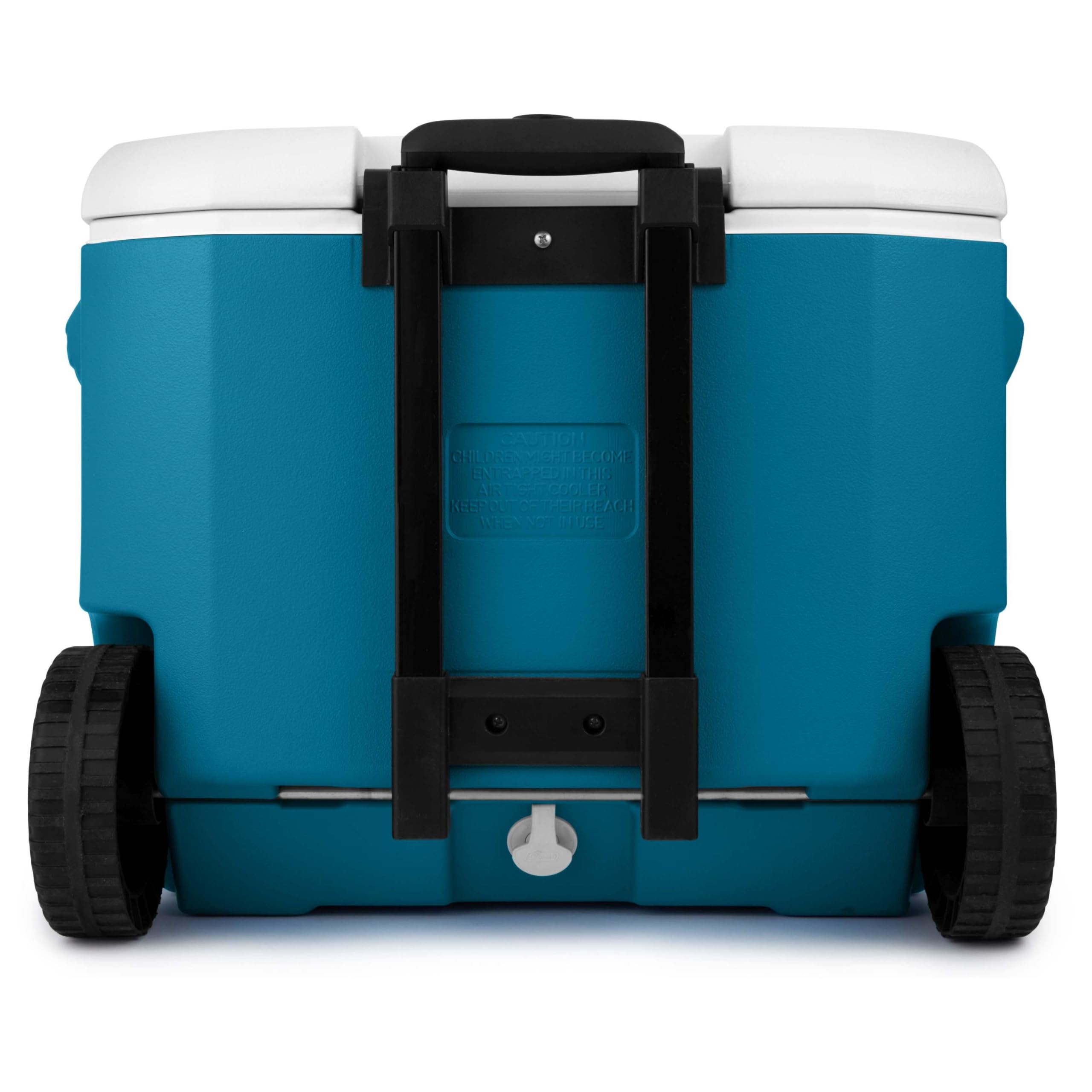 Coleman Rolling Cooler 60qt with Wheels, Insulated Portable Wheeled Chiller with Ice Retention, Made in USA