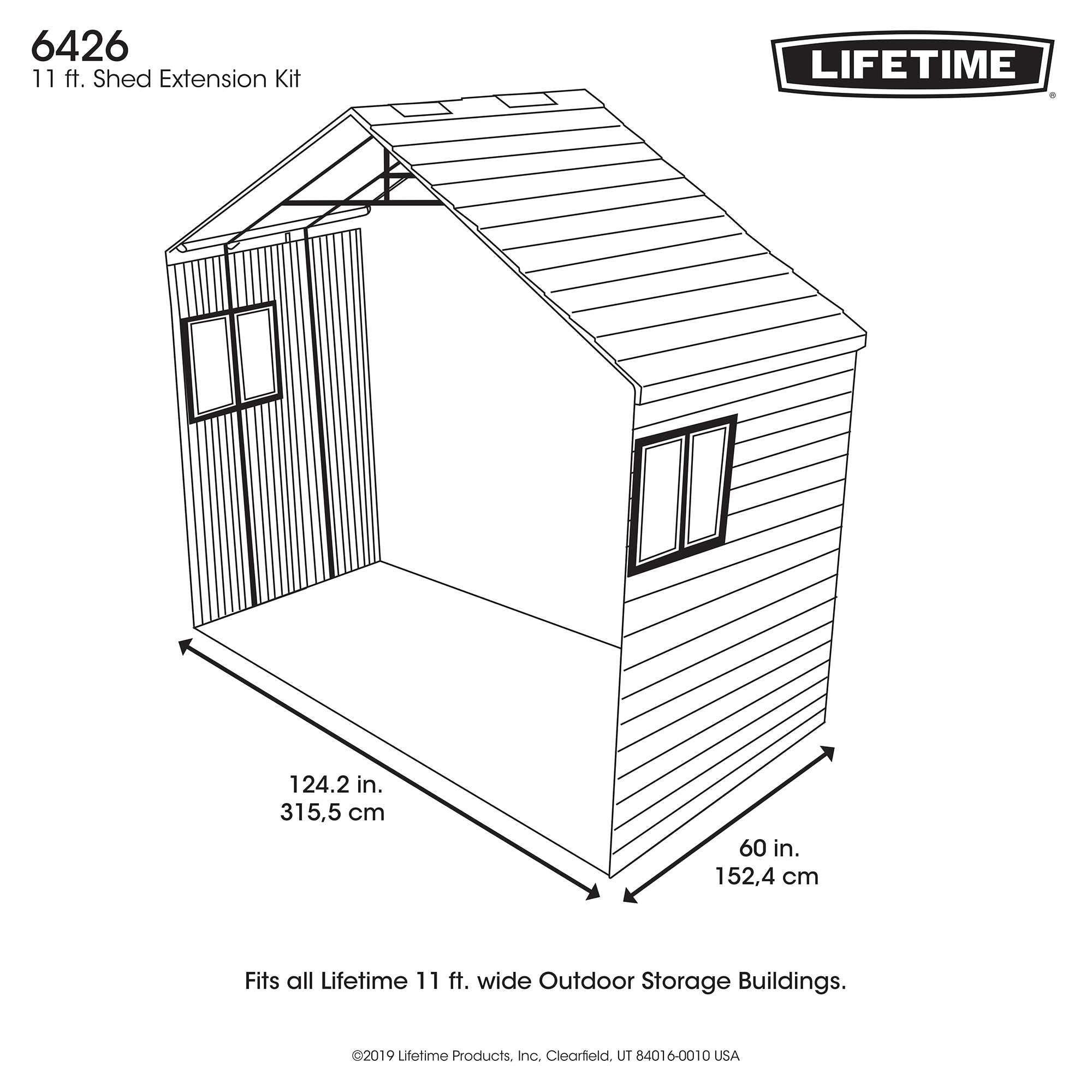 60 Inch LIFETIME 6426 Extension Kit for 11 Foot Sheds, 2 Windows Included, Desert Sand