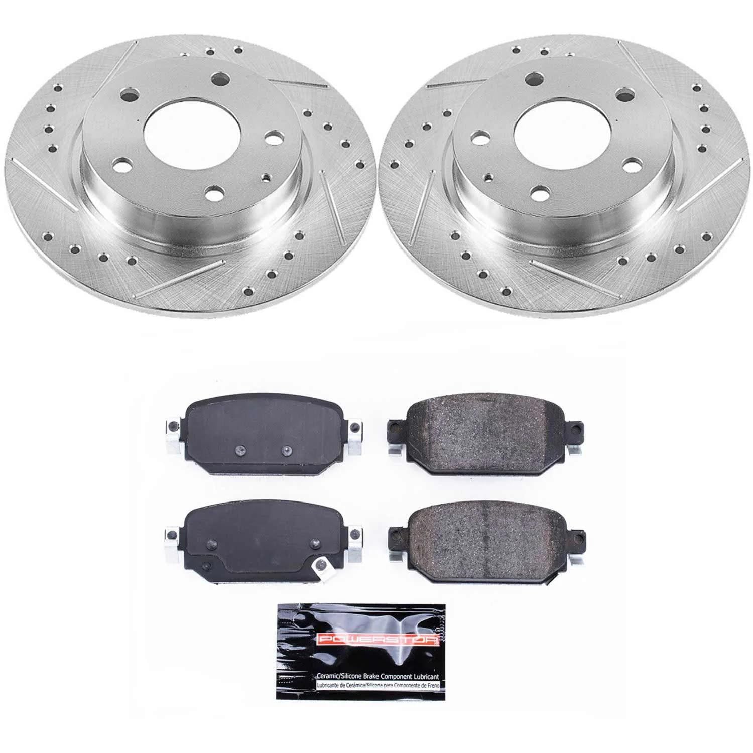 Power Stop K7515 Z23 Carbon Fiber Brake Pads Rear with Drilled & Slotted Brake Rotors Kit For Mazda 3 2017-2018, Mazda CX-3 2019-2021 [Model Specific]