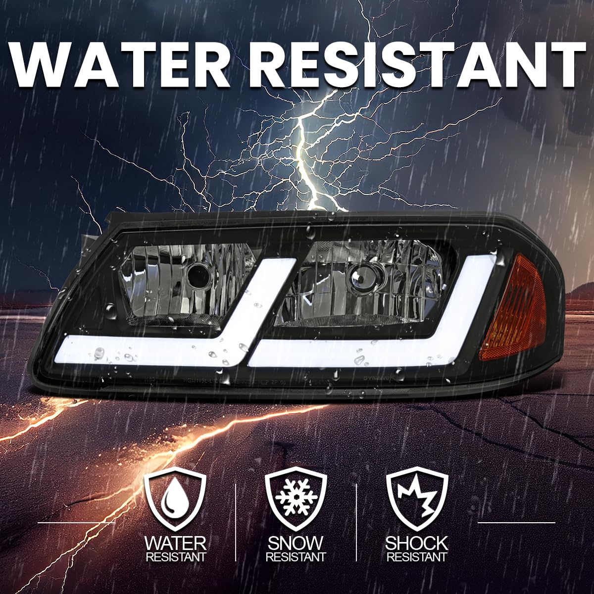 Black Smoke LED Tube Headlights SPEC-D TUNING Compatible with 2000-2005 Chevy Impala, Left + Right Pair Headlamps Assembly