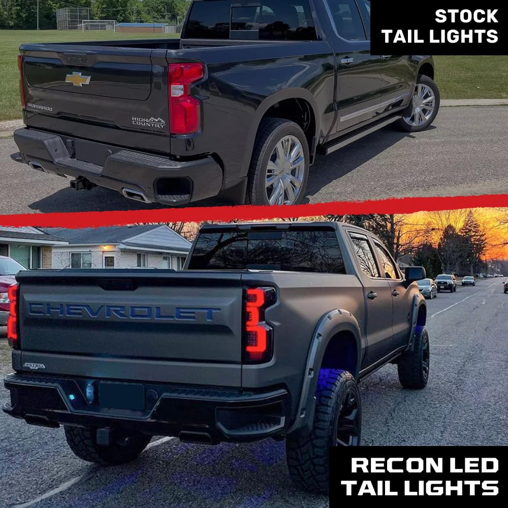 RECON - Fits 19-25 Silverado 1500 & 20-23 2500/3500 OLED Premium Tail Lights Ultra Bright Running Lights (Replaces Factory/OEM LED Tail Lights Only) Dark Smoked Red Lens
