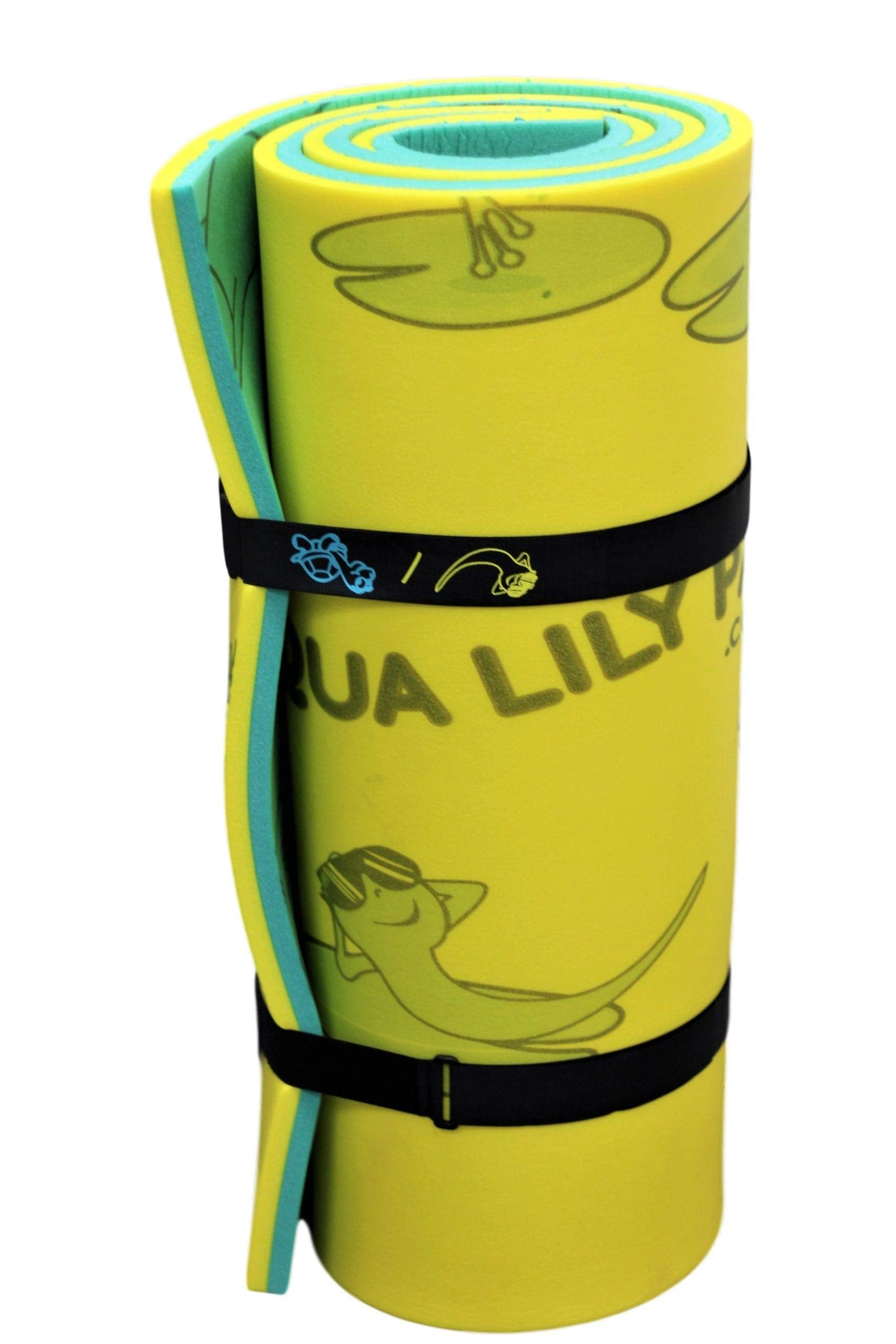 Aqua Lily Pad 85 x 24 Inch Single Adult Tadpole Floating Foam Pool Lounger Water Blanket Table Bed Mat with Pillow Straps & Storage Bag, Green/Yellow