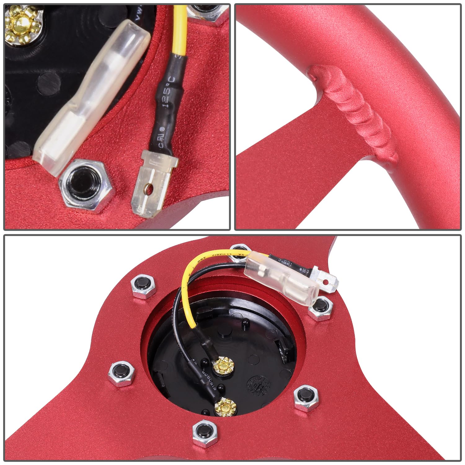 NRG Innovations All Aluminum Steering Wheel NRG-RST-071-RD 330mm - Heritage Solid Spoke- Ergonomic Grip- Anadized Red