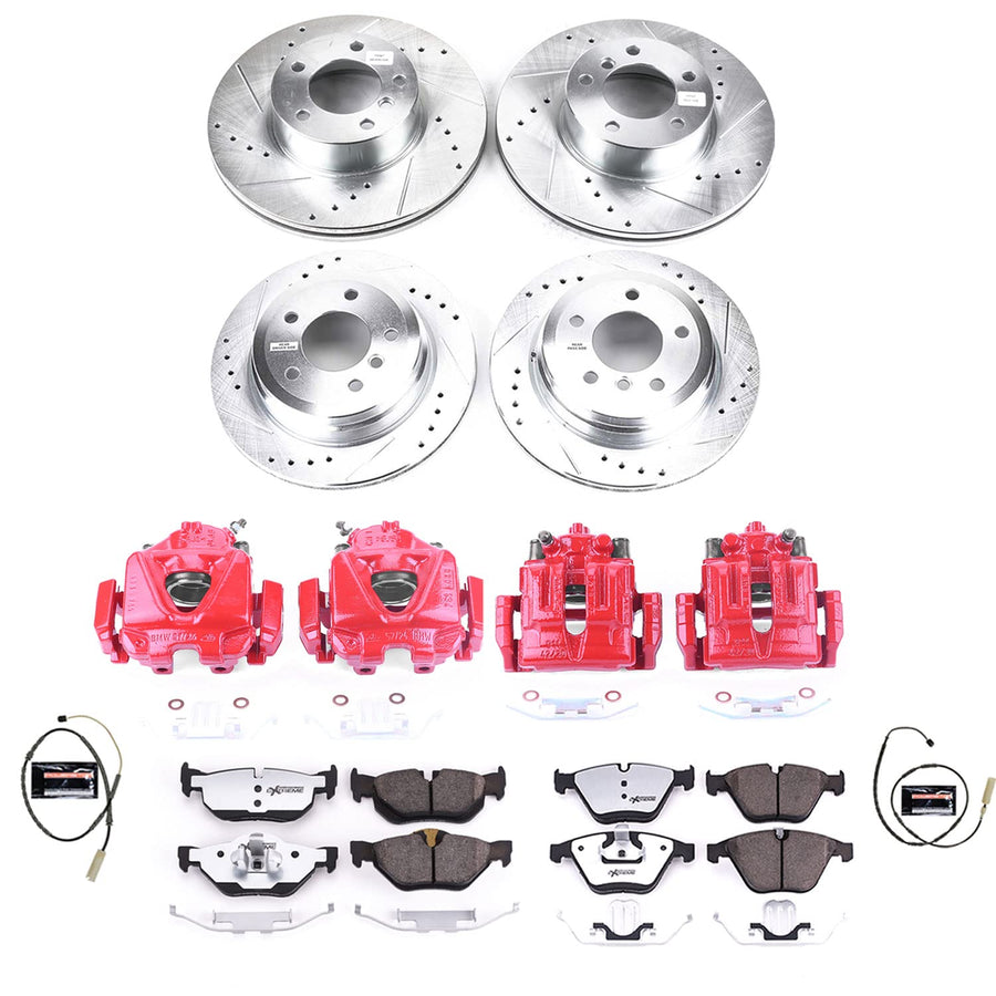 Power Stop Z26 Street Warrior Brake Pad and Rotor Kit KC6074-26 with Red Powder Coated Calipers For BMW 328i xDrive 2011-2013 [Model Specific]