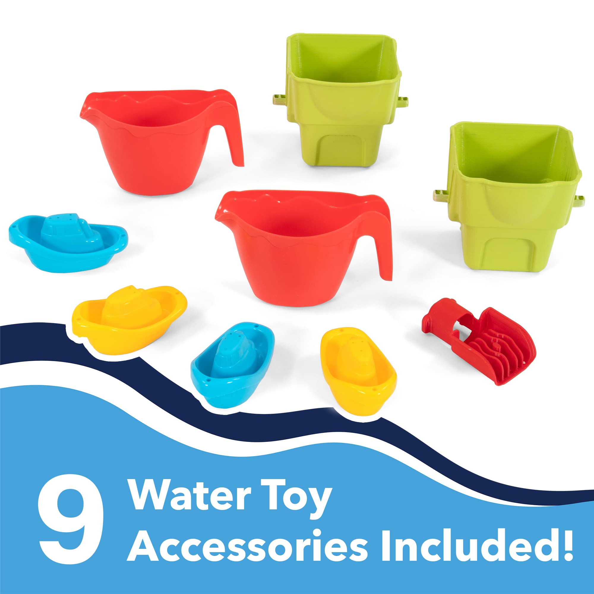 Simplay3 Multi-Level Rushing River Falls Outdoor Water Play Table, Expandable Splash Table for Toddlers and Kids Ages 1.5 to 6 - Includes 9 Accessories, Made in USA