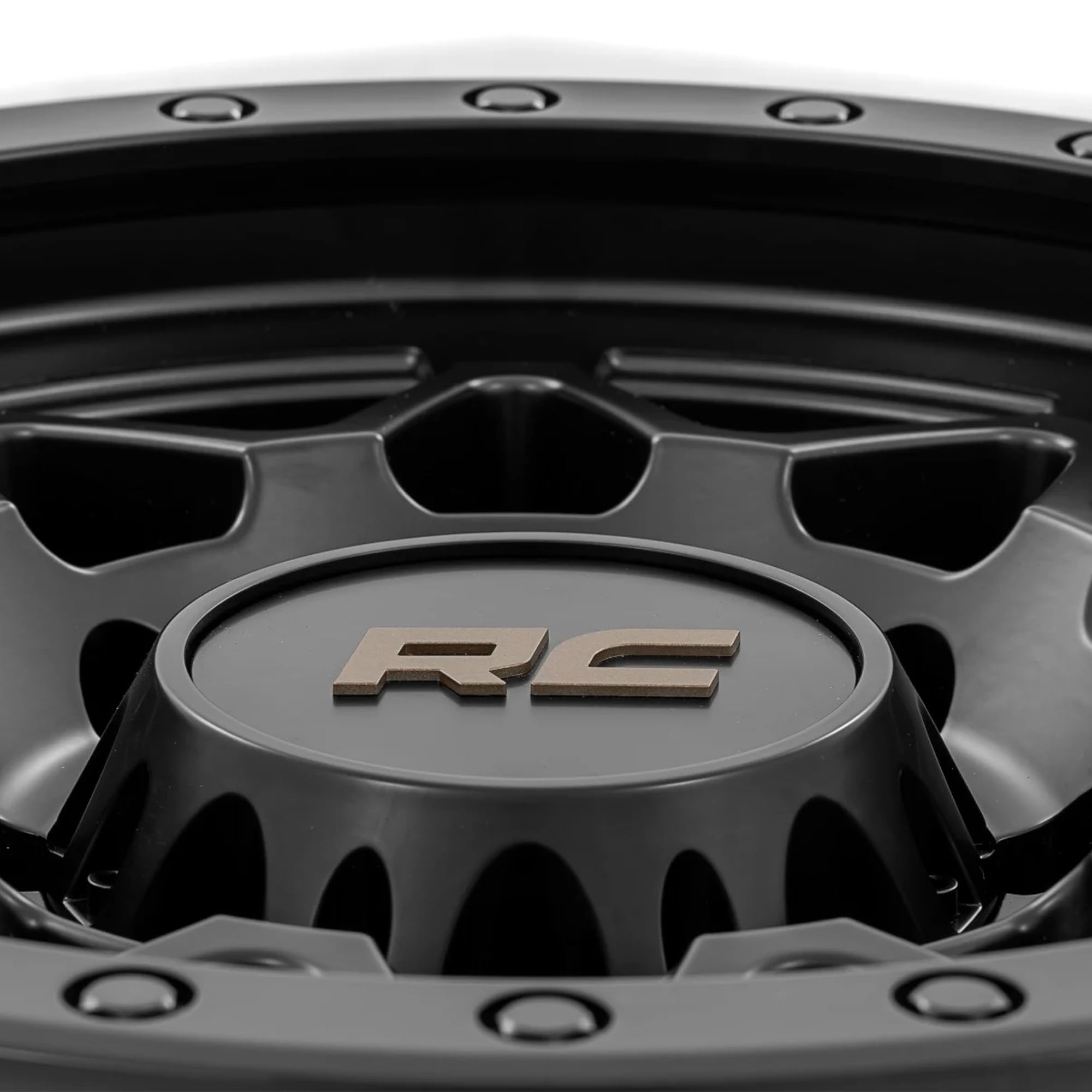 78 Series Rough Country One Piece Aluminum Wheel with Simulated Beadlock - 17x8.5, 5x4.5" Bolt Pattern, +0mm Offset, Rugged 10-Spoke Design, Semi Gloss Black