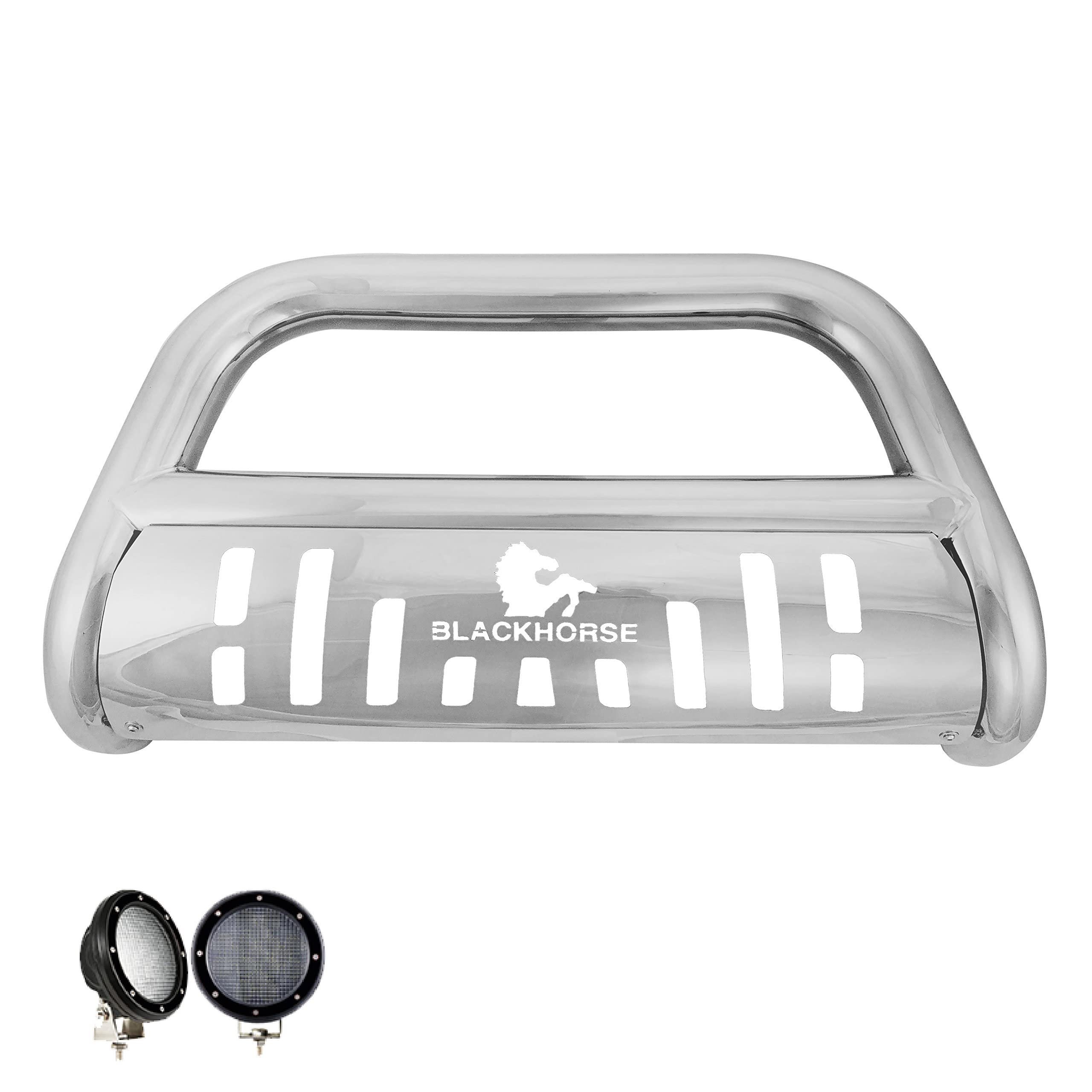 Bull Bar Black Horse Kit Skid Plate Stainless Steel Compatible with 2007-2009 Chrysler Aspen|2004-2009 Dodge Durango-CBS-DOC1005SP-PLFB