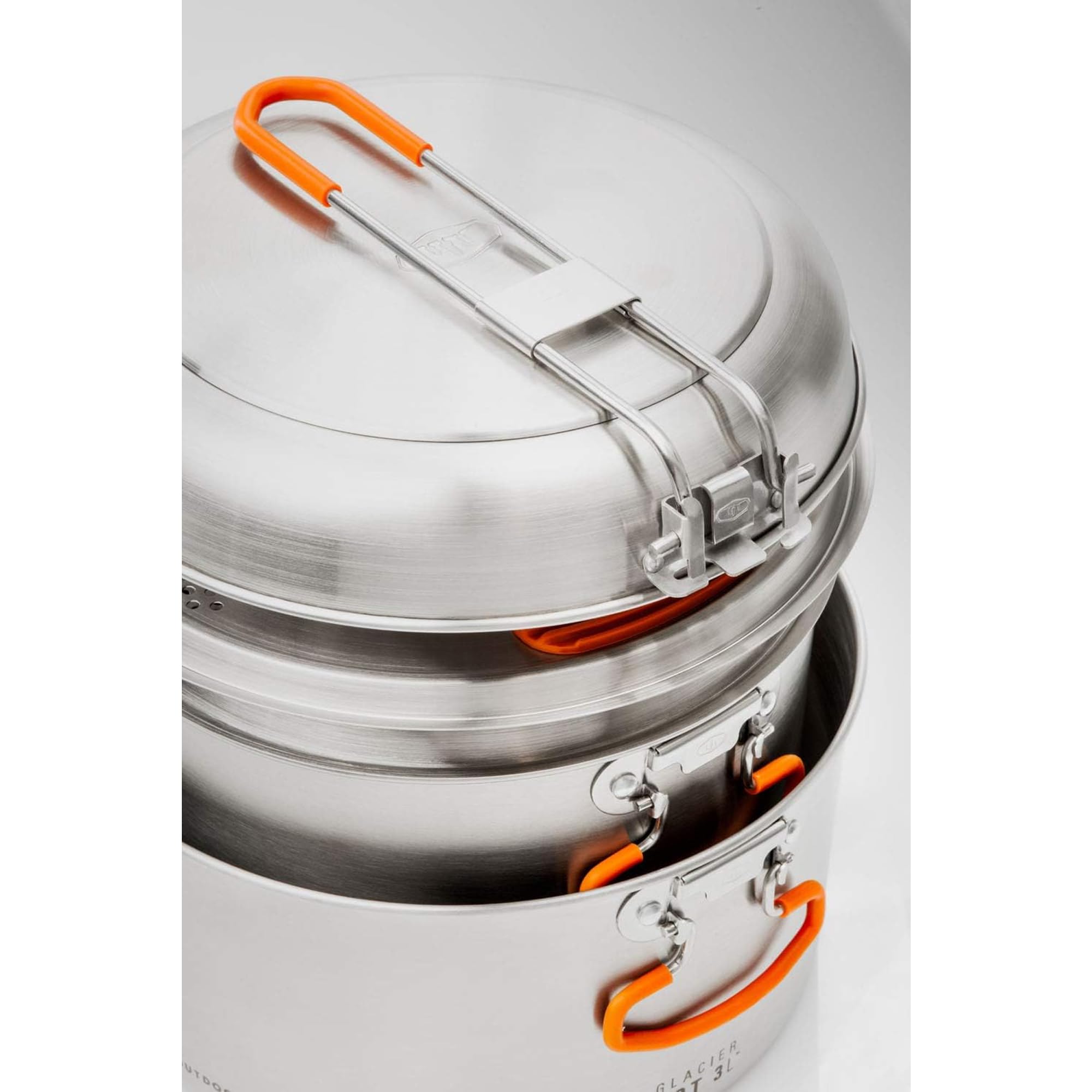 GSI Outdoors Stainless Steel Glacier Base Camper - Medium - 3 Pieces Cookset - Durable, & Compact Pot Pan for Camping