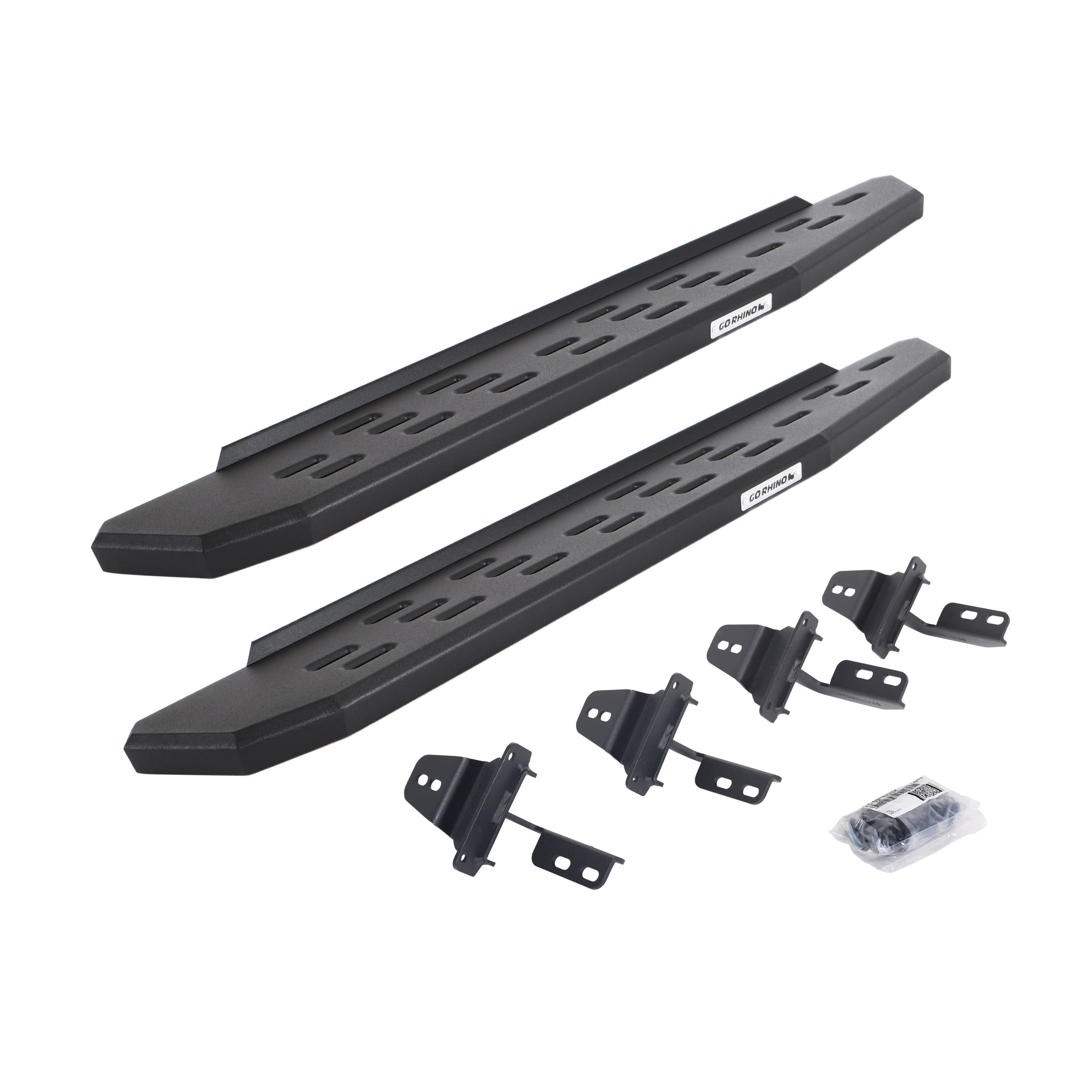 RB30 Running Boards & Brackets Go Rhino | Galvanized Steel, Textured Black | 69692648PC | Fits 2007-2018 Jeep Wrangler JK, 2-Door