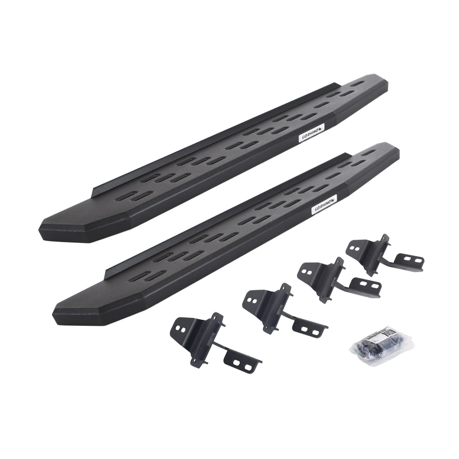 RB30 Running Boards & Brackets Go Rhino | Galvanized Steel, Textured Black | 69692648PC | Fits 2007-2018 Jeep Wrangler JK, 2-Door
