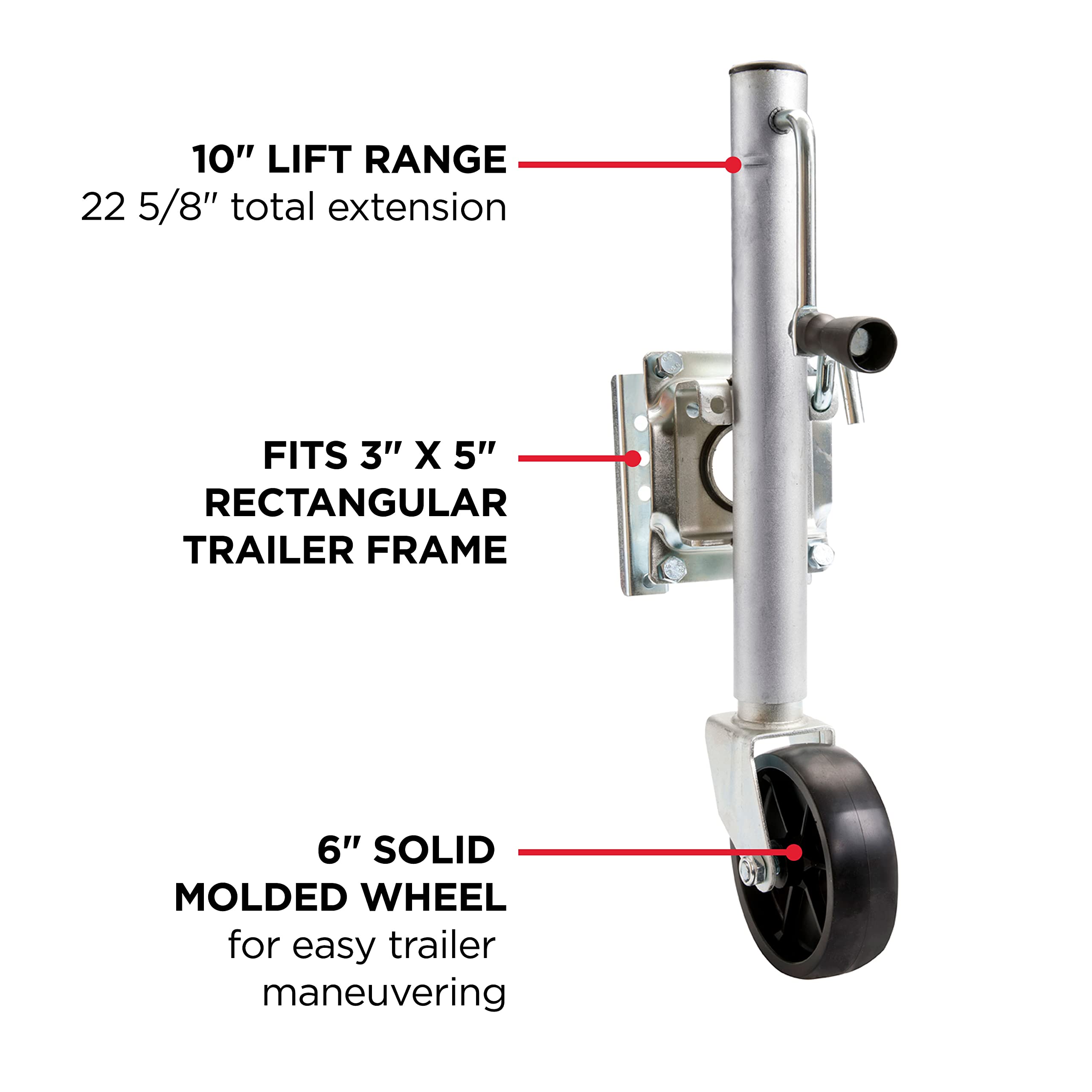 Side Wind TOWSMART, Swing Down, Bolt-on Trailer Jack, 1,000 lb. Capacity, 10 in. Lift