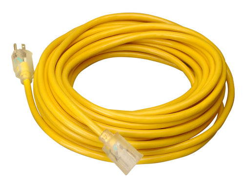 Extra Heavy Duty Southwire Extension Cord, 100Ft, 10 Gauge, 3 Conductor, Outdoor Cord, Lighted End, SJTW, Yellow, 2689SW0002